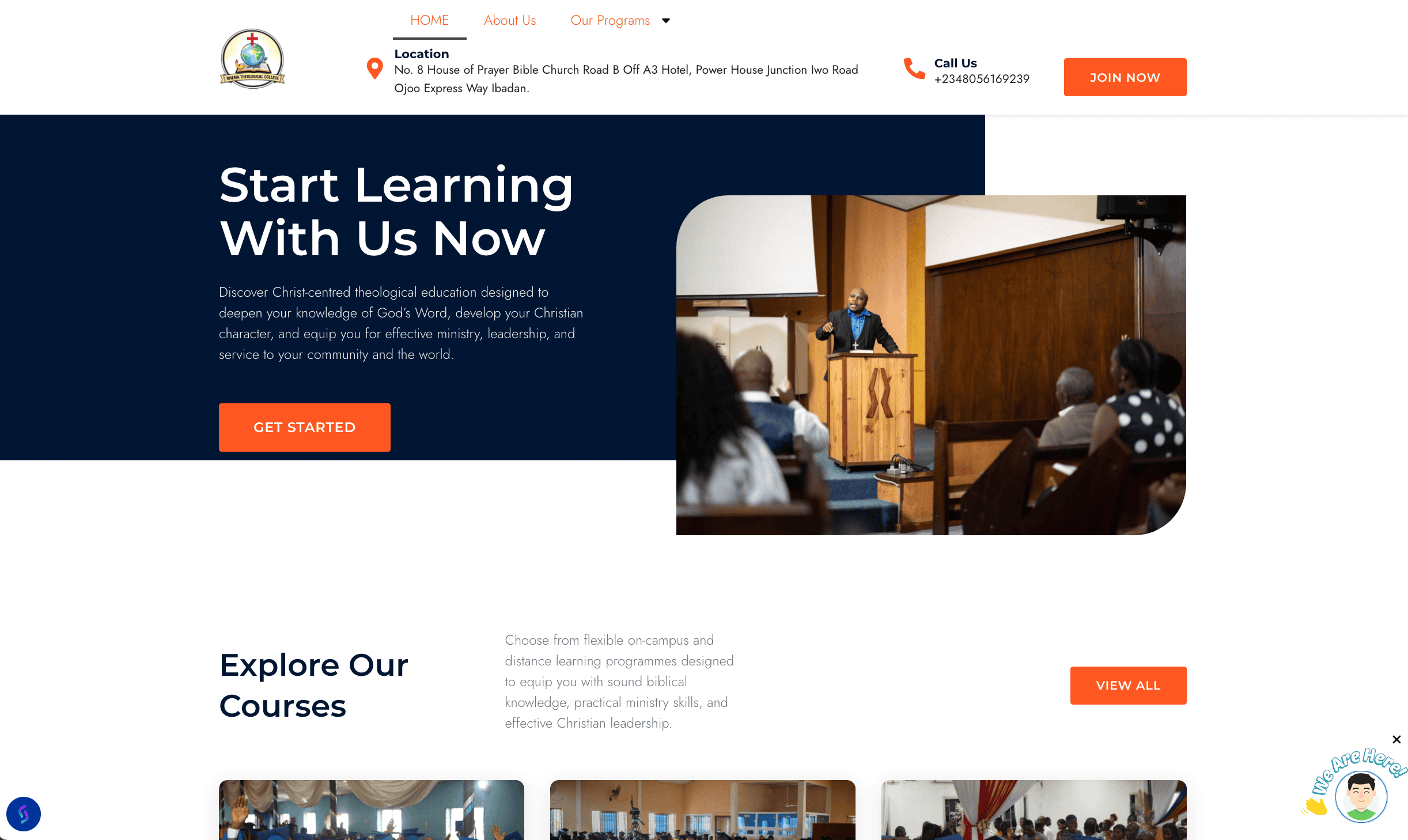 Rhema Theological College landing page preview
