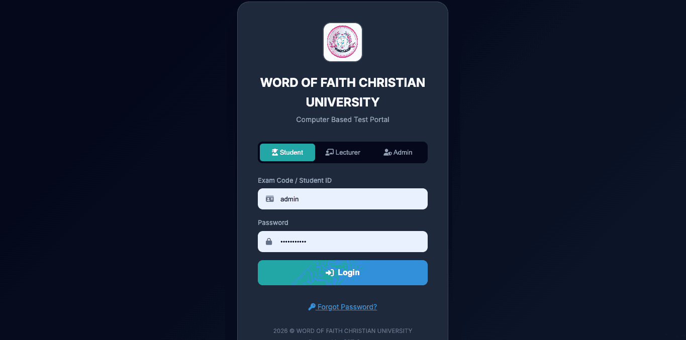 Word of Faith University Web Application landing page preview